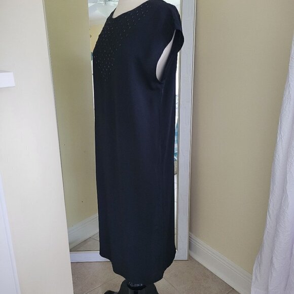 Vintage Ellen Tracy Black Beaded Shift Dress Size 10 Minimalist USA - Picture 4 of 10